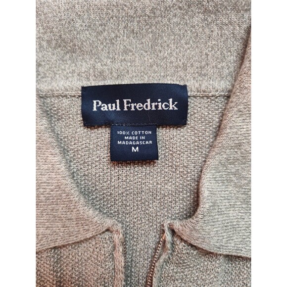 Men's Paul Fredrick Knit Zip Polo Shirt Gray Medium 100% Cotton Lightweight - Picture 5 of 5